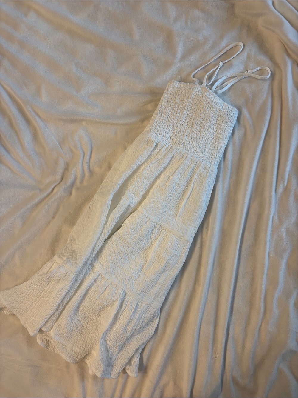 Boutique White Smocked Mini Dress with Spaghetti Straps